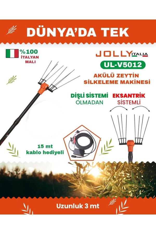 Jolly UL-V5012 Akülü Zeytin Hasat Makinesi – 36V, 950 Bpm, Karbon Fiber Çubuklu, Teleskopik Alüminyum Gövde Jolly UL-V5012 Akülü Zeytin Hasat Makinesi – 36V, 950 Bpm, Karbon Fiber Çubuklu, Teleskopik Alüminyum Gövde