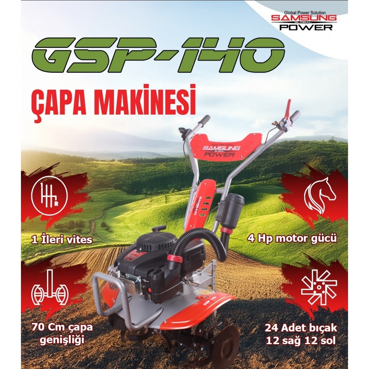 Samsung Power GSP-140 5HP Benzinli Çapa Makinesi