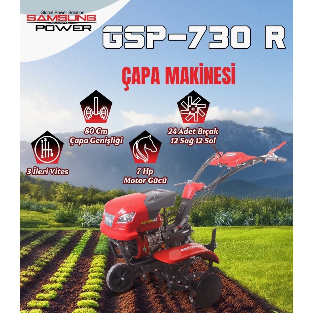 Samsung Power GSP-730 R 7HP Benzinli Çapa Makinesi